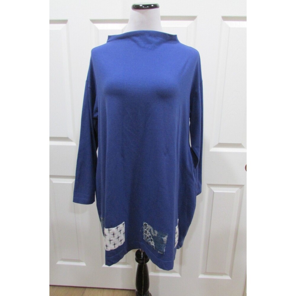 YASUKO BLUE BOATNECK COTTON APPLIQUED TUNIC/TOP SIZE S/M